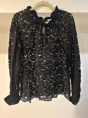 Hill House Black Floral Lace Long-Sleeve Blouse